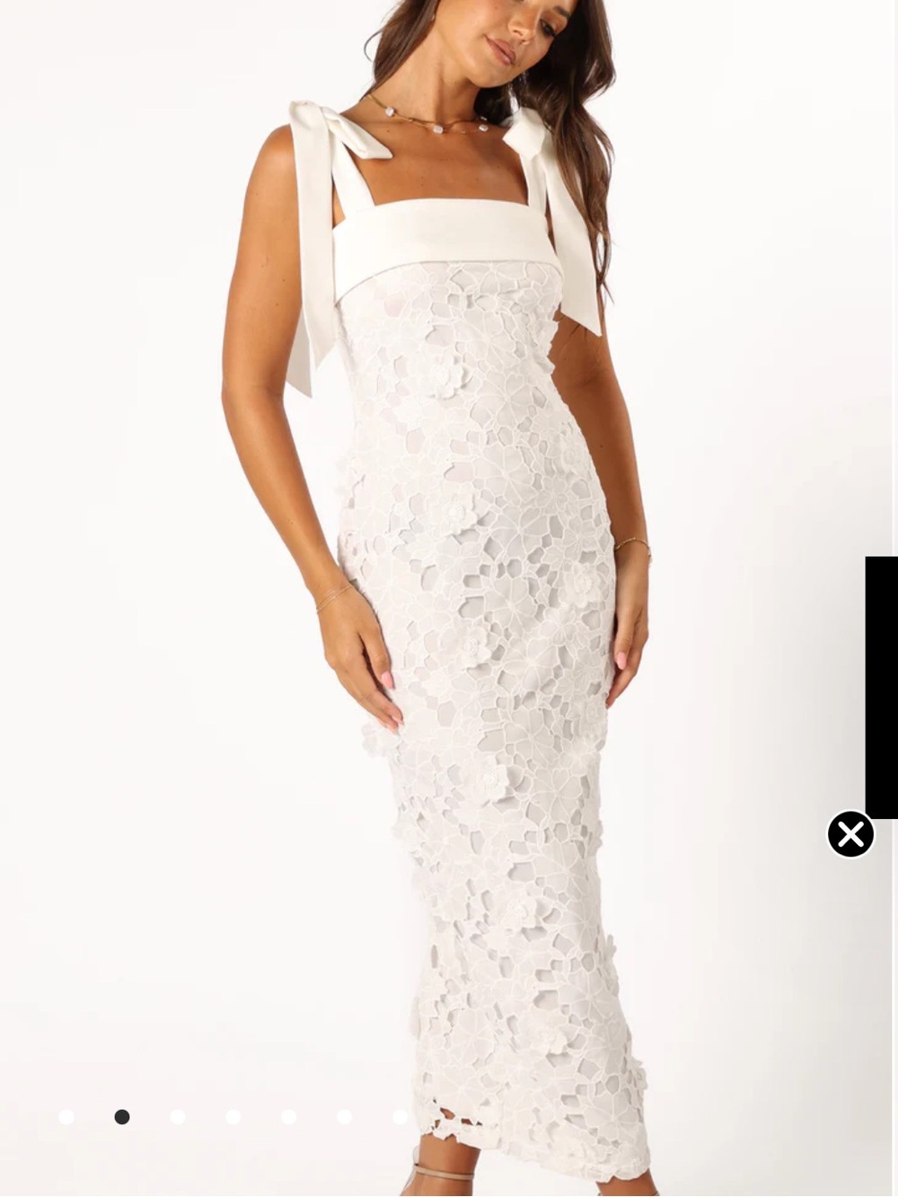 Petal & Pup White Floral Lace Maxi Dress with Tie Shoulders